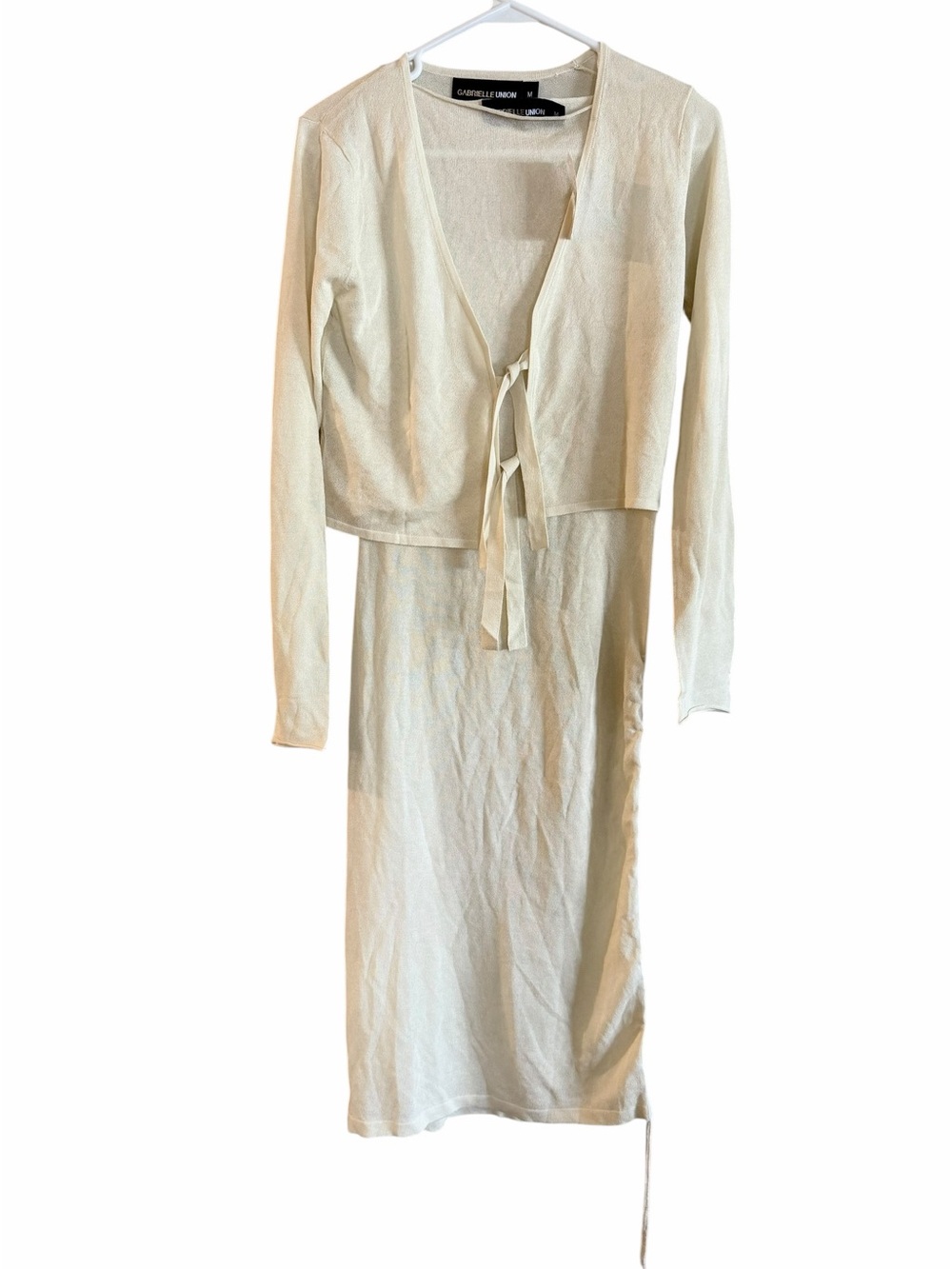 Gabrielle Union Cream Sheer Knit 2 Piece Beach Coverup Resort Vacation Dress NWT